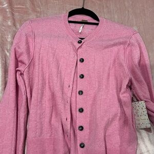Free People Pink Cardigan with Black Buttons